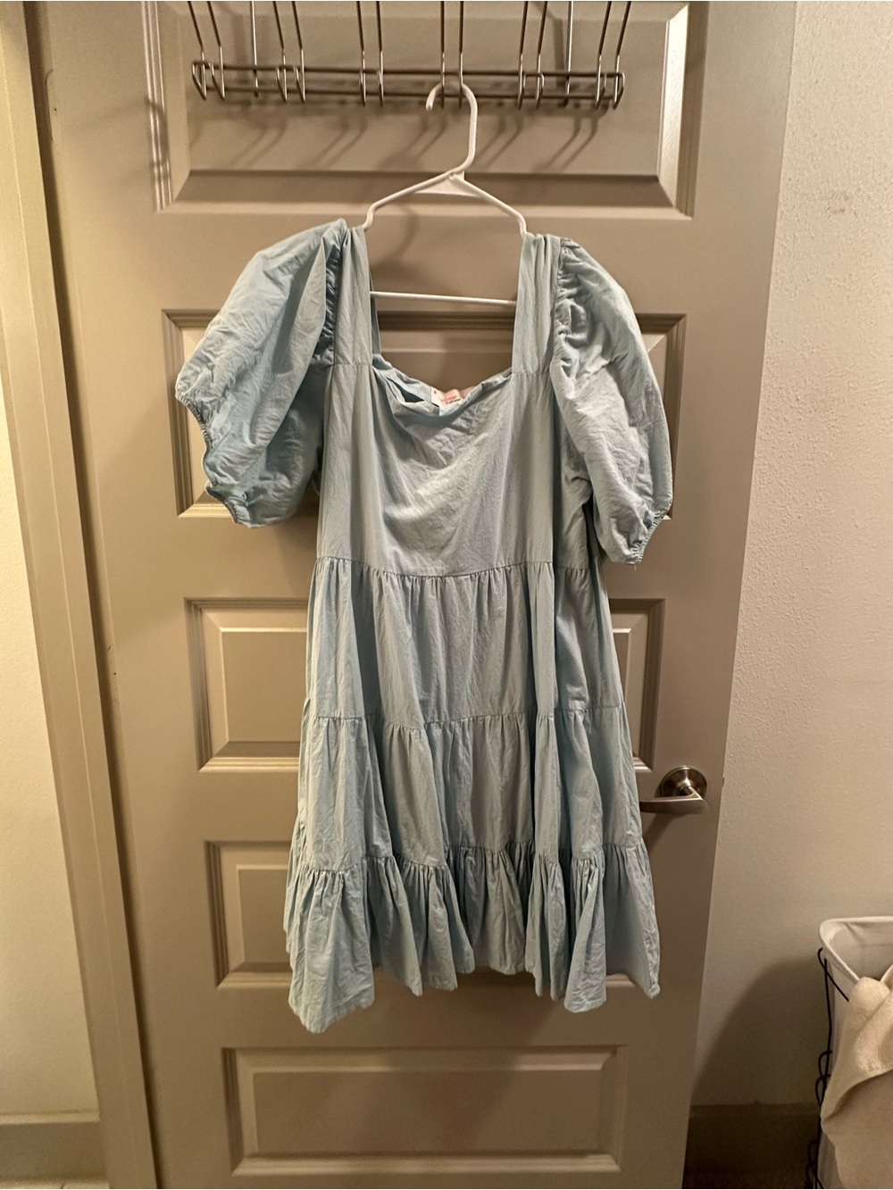 Light Blue Women’s Puff-Sleeve Tiered Dress